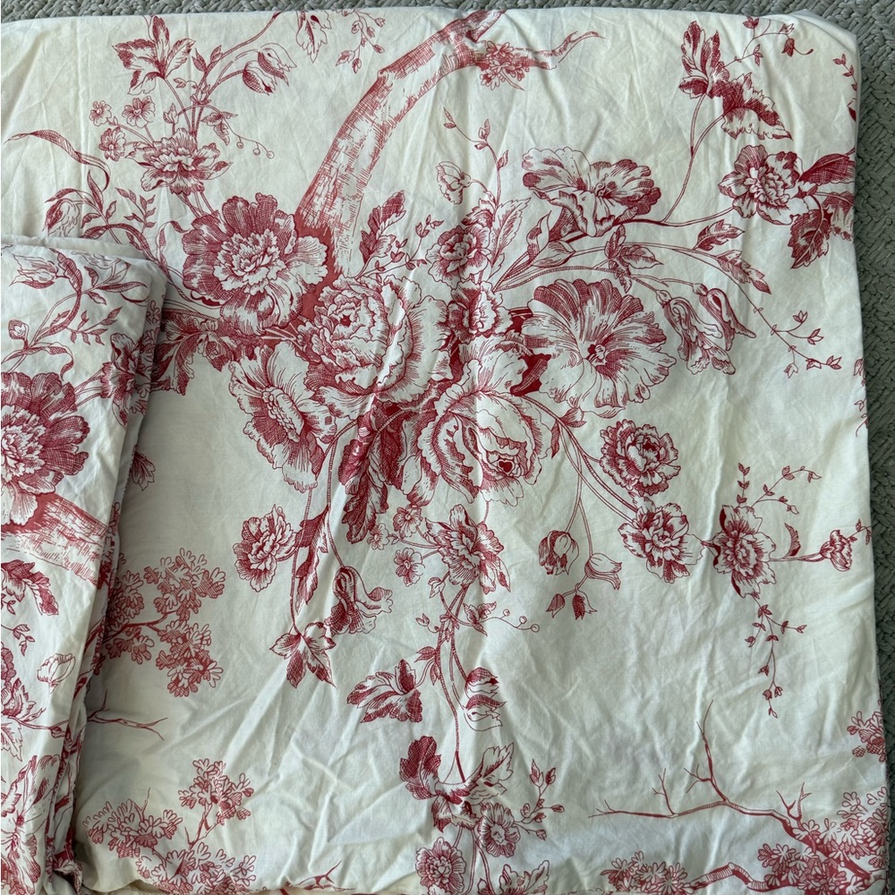 Pottery Barn Vintage Toile Red Country Scene Floral Duvet Cover TWIN - Picture 4 of 5